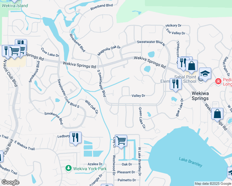 map of restaurants, bars, coffee shops, grocery stores, and more near 500 Crooked Oak Court in Longwood