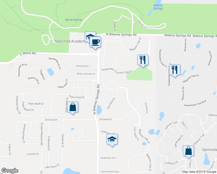 map of restaurants, bars, coffee shops, grocery stores, and more near 1255 Majestic Oak Drive in Apopka