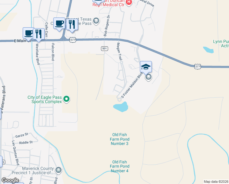map of restaurants, bars, coffee shops, grocery stores, and more near 3434 Kayleigh Street in Eagle Pass