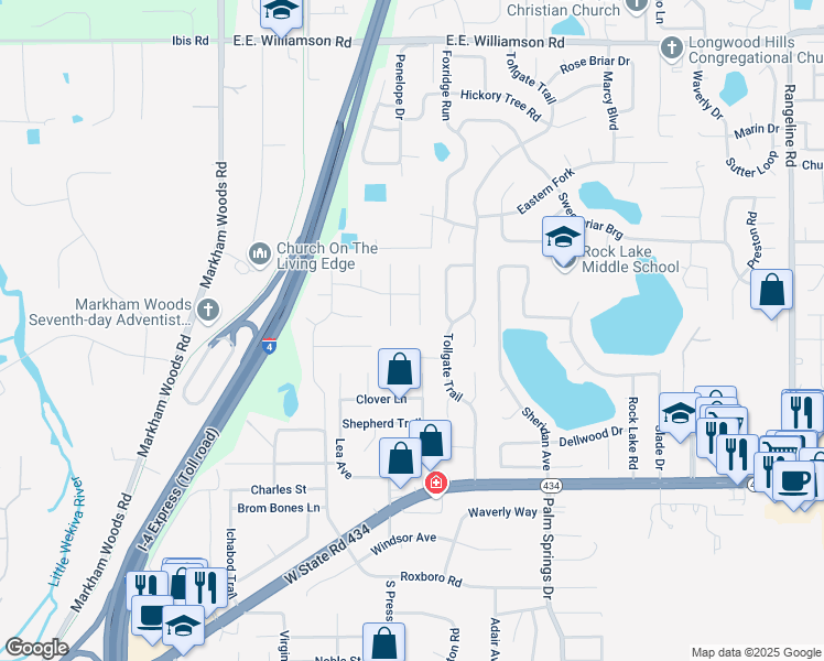 map of restaurants, bars, coffee shops, grocery stores, and more near 164 Tollgate Branch in Longwood