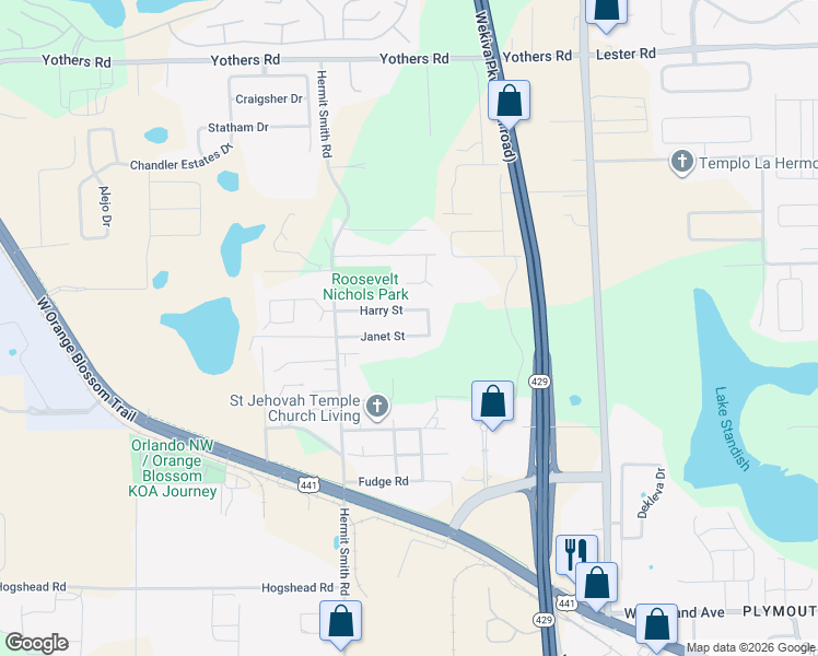 map of restaurants, bars, coffee shops, grocery stores, and more near 3276 Harry Street in Apopka