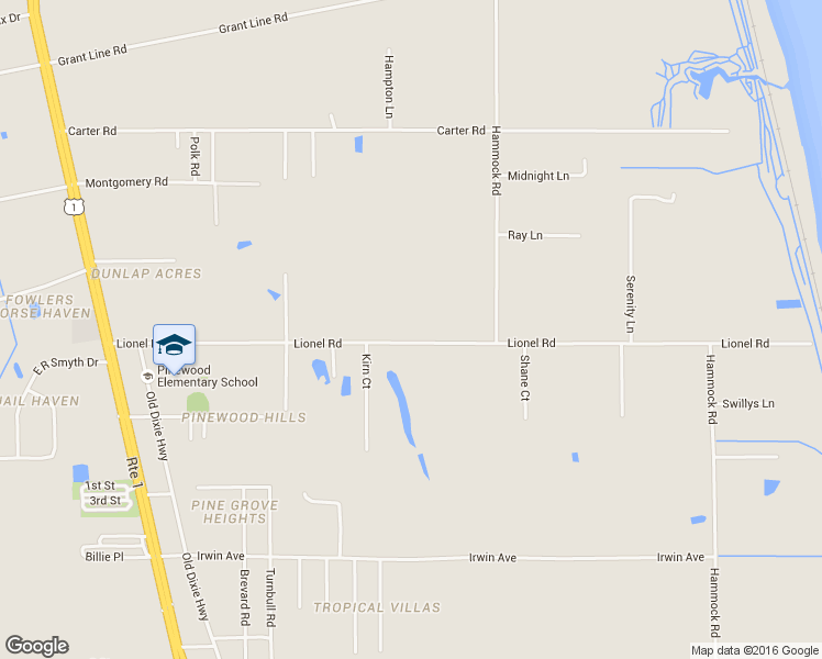 map of restaurants, bars, coffee shops, grocery stores, and more near 3380 Lionel Road in Mims
