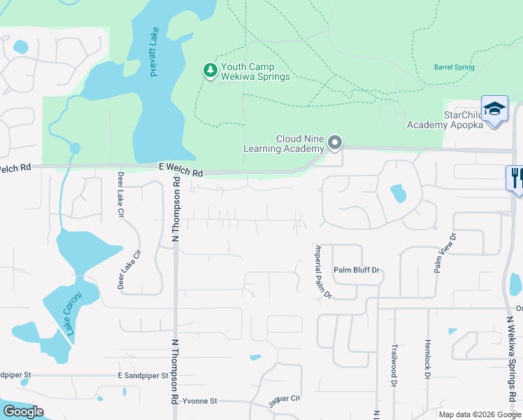 map of restaurants, bars, coffee shops, grocery stores, and more near 1428 Litchem Road in Apopka