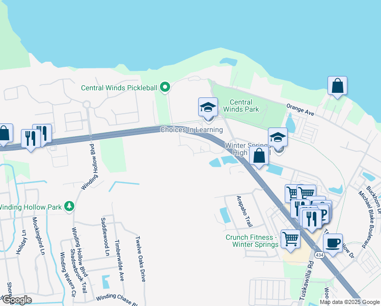 map of restaurants, bars, coffee shops, grocery stores, and more near 153 Constitution Way in Winter Springs