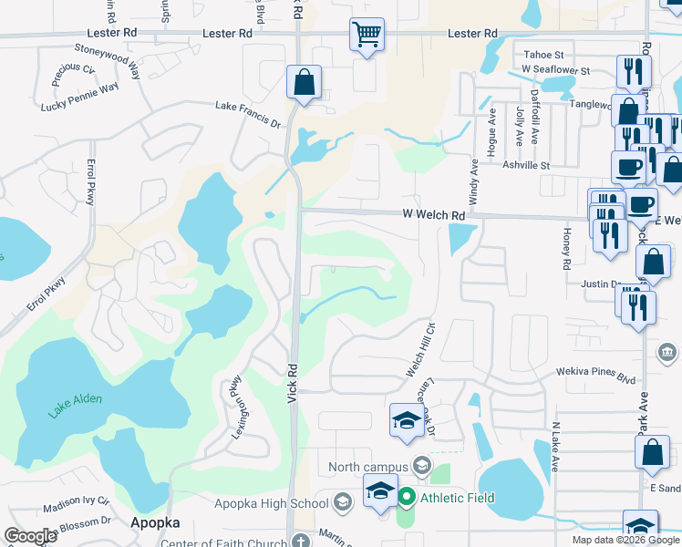 map of restaurants, bars, coffee shops, grocery stores, and more near 587 Sanctuary Golf Place in Apopka