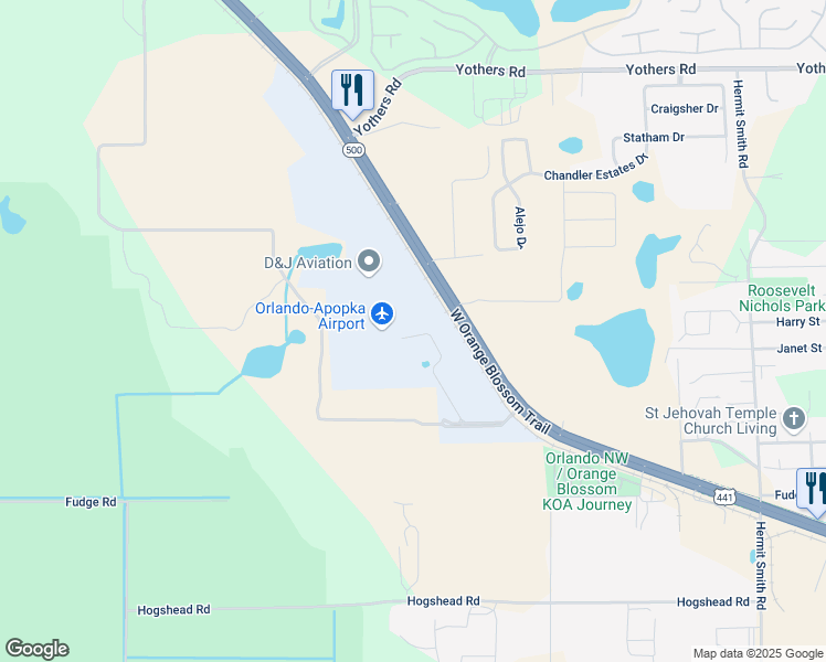 map of restaurants, bars, coffee shops, grocery stores, and more near 1321 Apopka Airport Road in Apopka