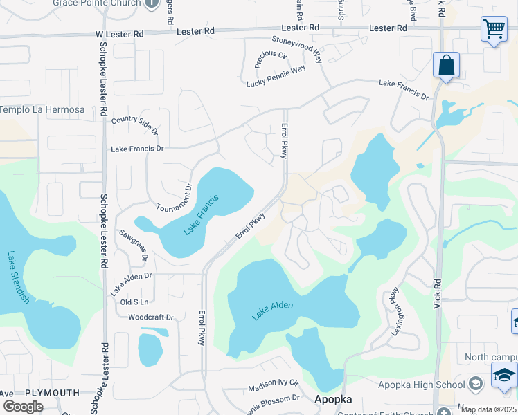 map of restaurants, bars, coffee shops, grocery stores, and more near 1288 Errol Parkway in Apopka