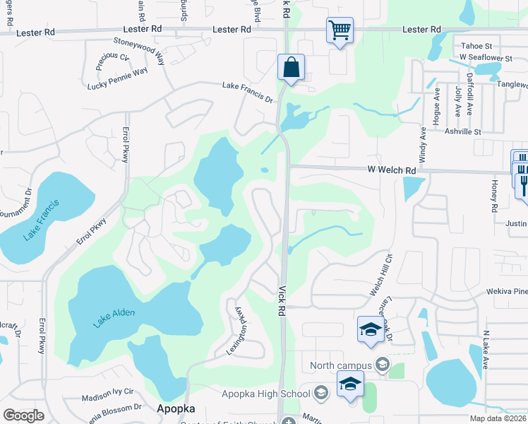 map of restaurants, bars, coffee shops, grocery stores, and more near 1265 Lexington Parkway in Apopka