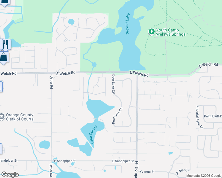 map of restaurants, bars, coffee shops, grocery stores, and more near 1468 Deer Lake Circle in Apopka
