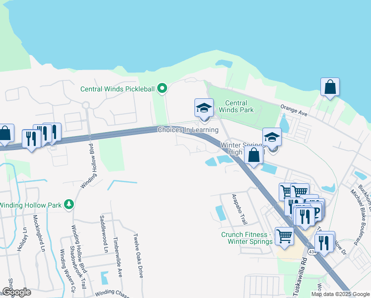 map of restaurants, bars, coffee shops, grocery stores, and more near 169 Constitution Way in Winter Springs