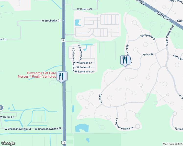 map of restaurants, bars, coffee shops, grocery stores, and more near 6900-7198 West Leonshire Lane in Homosassa