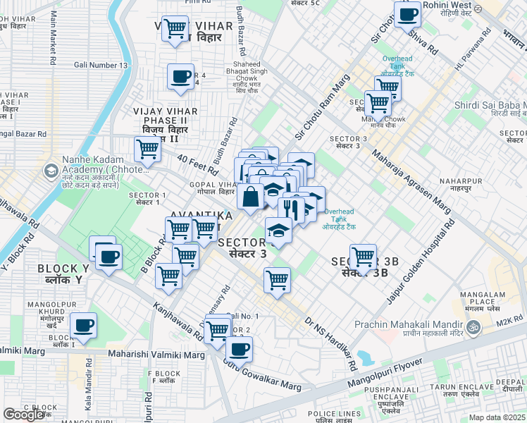 map of restaurants, bars, coffee shops, grocery stores, and more near in New Delhi