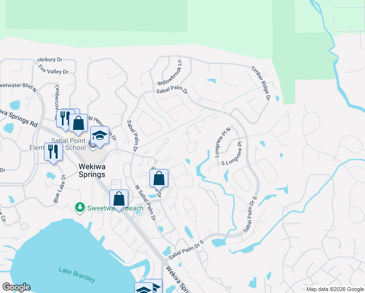 map of restaurants, bars, coffee shops, grocery stores, and more near 2644 Bent Hickory Circle in Longwood