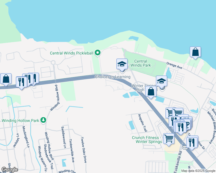 map of restaurants, bars, coffee shops, grocery stores, and more near 195 Constitution Way in Winter Springs