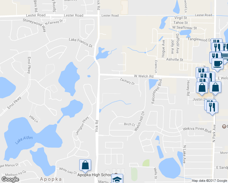 map of restaurants, bars, coffee shops, grocery stores, and more near 579 Sanctuary Golf Place in Apopka