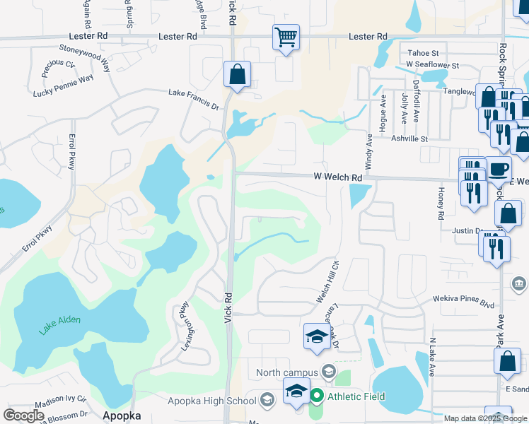map of restaurants, bars, coffee shops, grocery stores, and more near 587 Sanctuary Golf Place in Apopka