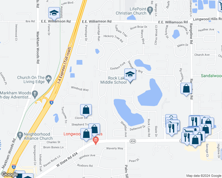 map of restaurants, bars, coffee shops, grocery stores, and more near 169 Sheridan Avenue in Longwood
