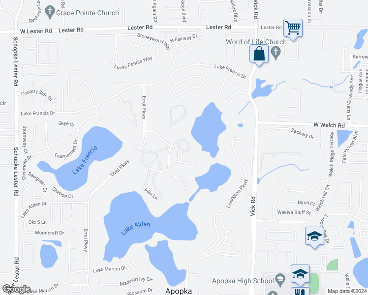 map of restaurants, bars, coffee shops, grocery stores, and more near 984 Encourte Green in Apopka