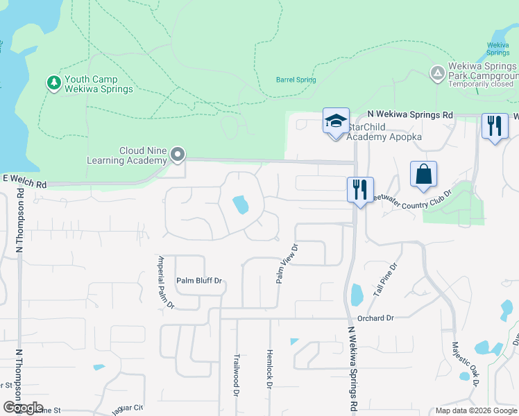 map of restaurants, bars, coffee shops, grocery stores, and more near 1841 Sweetwater West Circle in Apopka