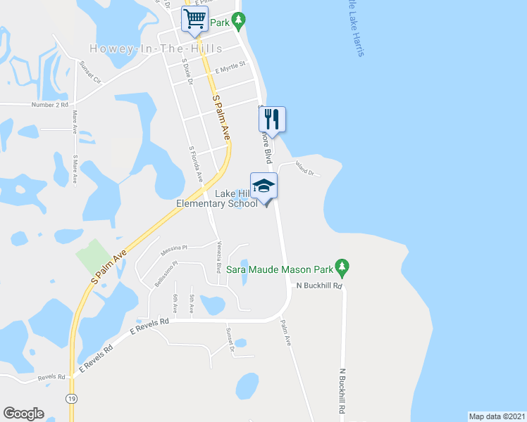 map of restaurants, bars, coffee shops, grocery stores, and more near 909 South Lakeshore Boulevard in Howey-in-the-Hills