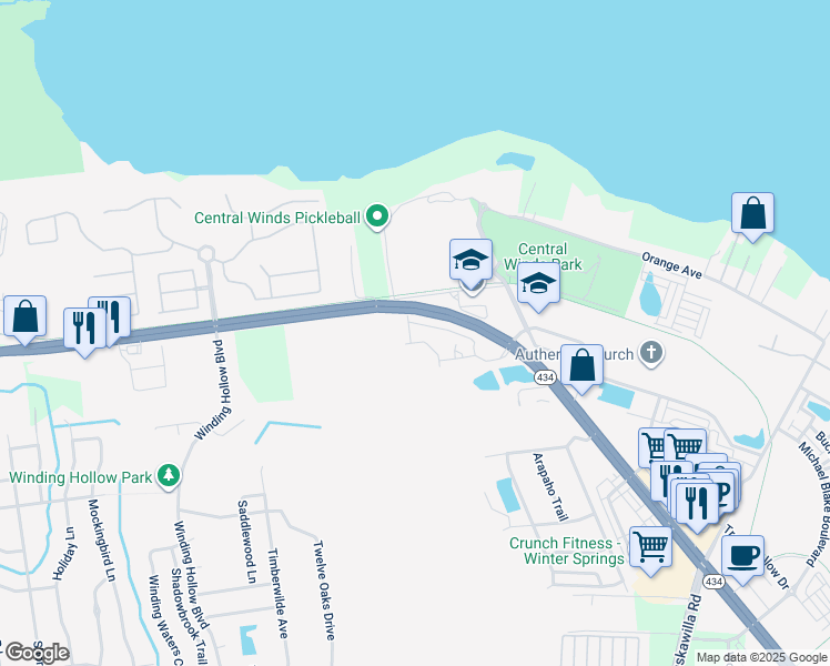 map of restaurants, bars, coffee shops, grocery stores, and more near 169 Constitution Way in Winter Springs