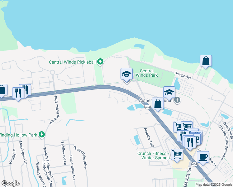 map of restaurants, bars, coffee shops, grocery stores, and more near 169 Constitution Way in Winter Springs