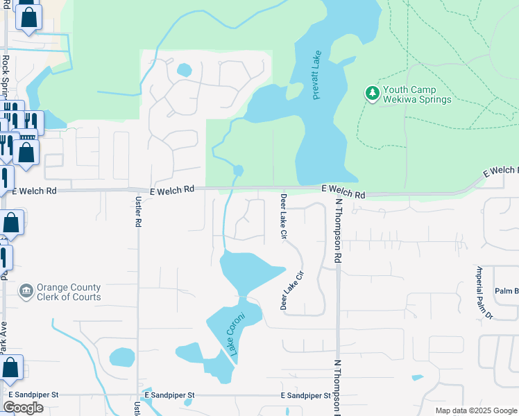 map of restaurants, bars, coffee shops, grocery stores, and more near 1119 Crown Isle Circle in Apopka