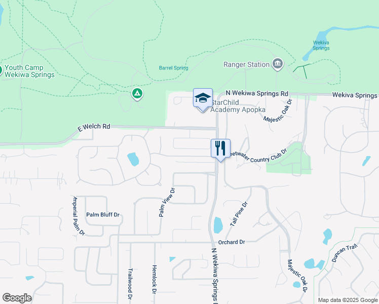 map of restaurants, bars, coffee shops, grocery stores, and more near 2951 Falconhill Drive in Apopka