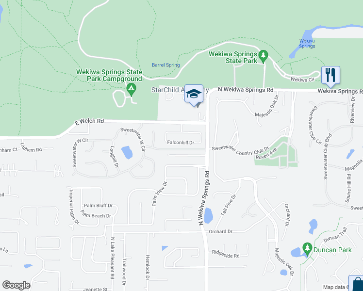 map of restaurants, bars, coffee shops, grocery stores, and more near 2951 Falconhill Drive in Apopka