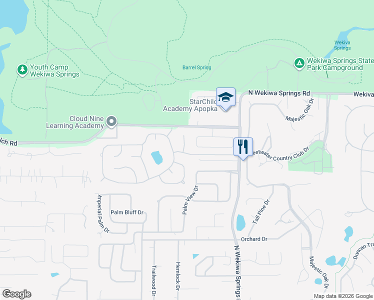 map of restaurants, bars, coffee shops, grocery stores, and more near 1505 Grassy Ridge Lane in Apopka