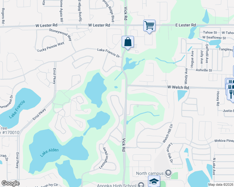 map of restaurants, bars, coffee shops, grocery stores, and more near 1360 Lexington Pkwy in Apopka