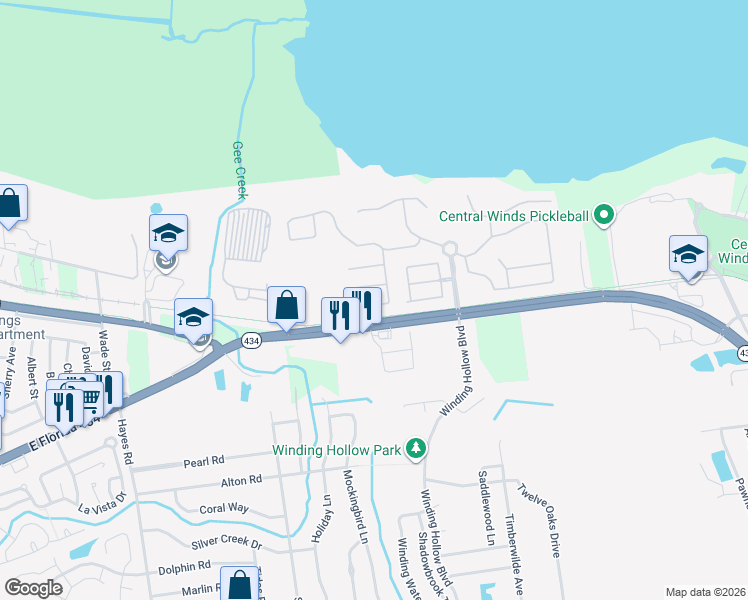 map of restaurants, bars, coffee shops, grocery stores, and more near 636 Blenheim Loop in Winter Springs