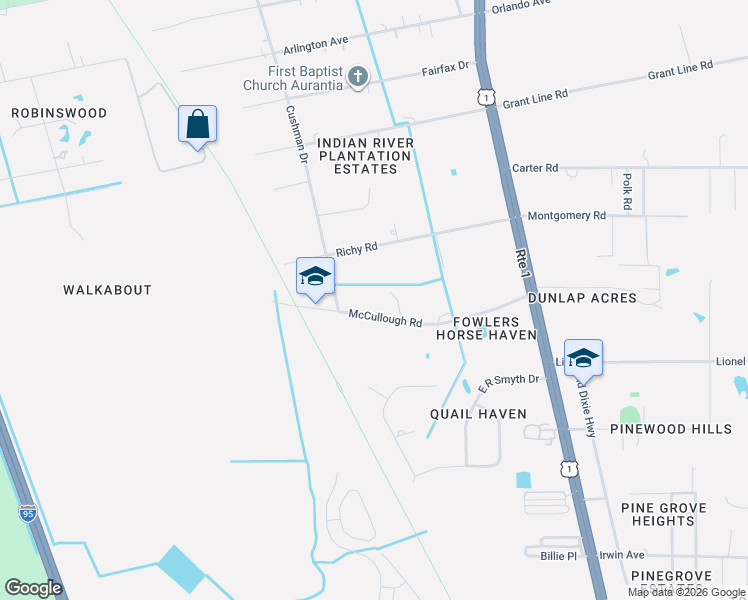 map of restaurants, bars, coffee shops, grocery stores, and more near 4028 Mccullough Road in Mims