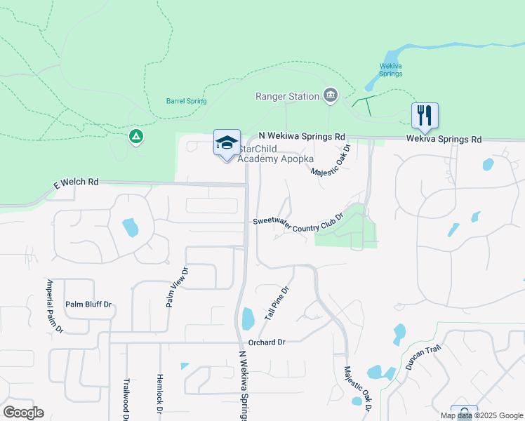 map of restaurants, bars, coffee shops, grocery stores, and more near 1413 Majestic Oak Drive in Apopka