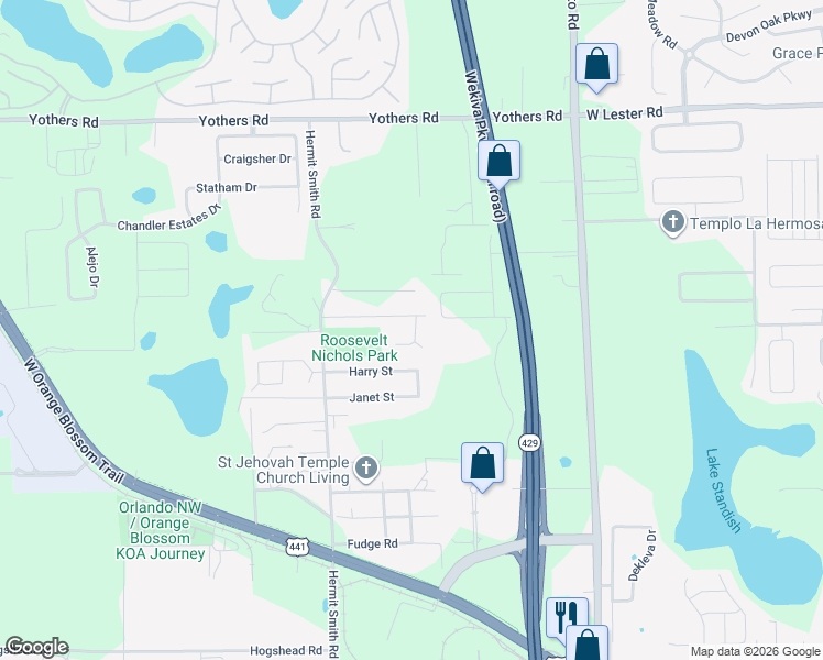 map of restaurants, bars, coffee shops, grocery stores, and more near 1674 Valeview Court in Apopka