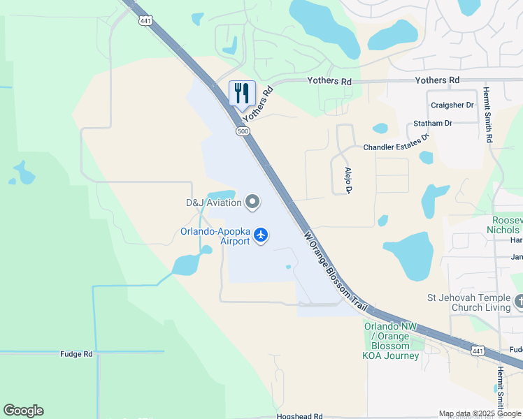 map of restaurants, bars, coffee shops, grocery stores, and more near 1321 Apopka Airport Road in Apopka
