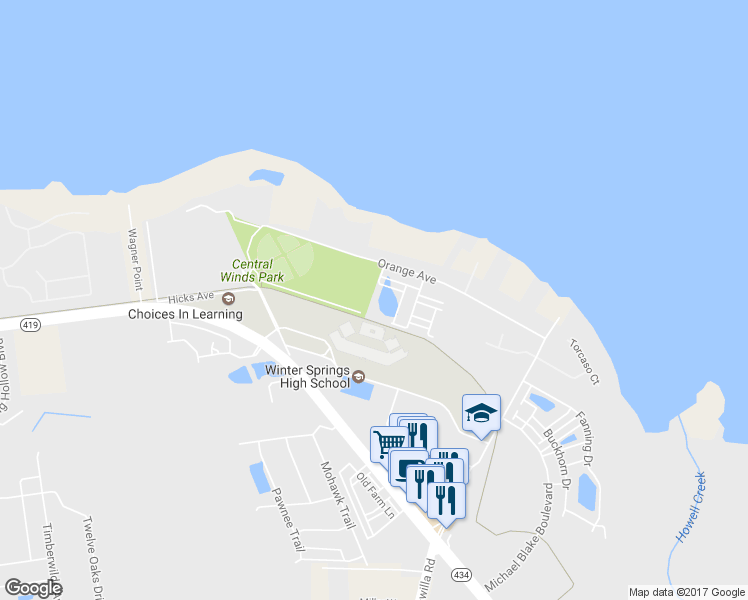 map of restaurants, bars, coffee shops, grocery stores, and more near 1136 Gee Hammock Lane in Winter Springs