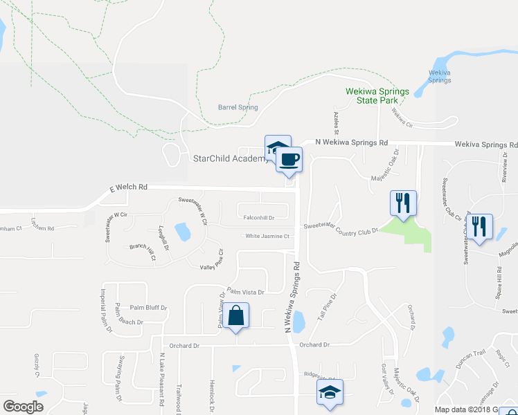 map of restaurants, bars, coffee shops, grocery stores, and more near 2801 Falconhill Drive in Apopka