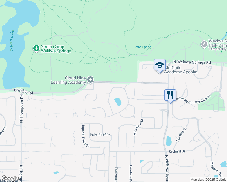 map of restaurants, bars, coffee shops, grocery stores, and more near 1655 Sweetwater West Circle in Apopka