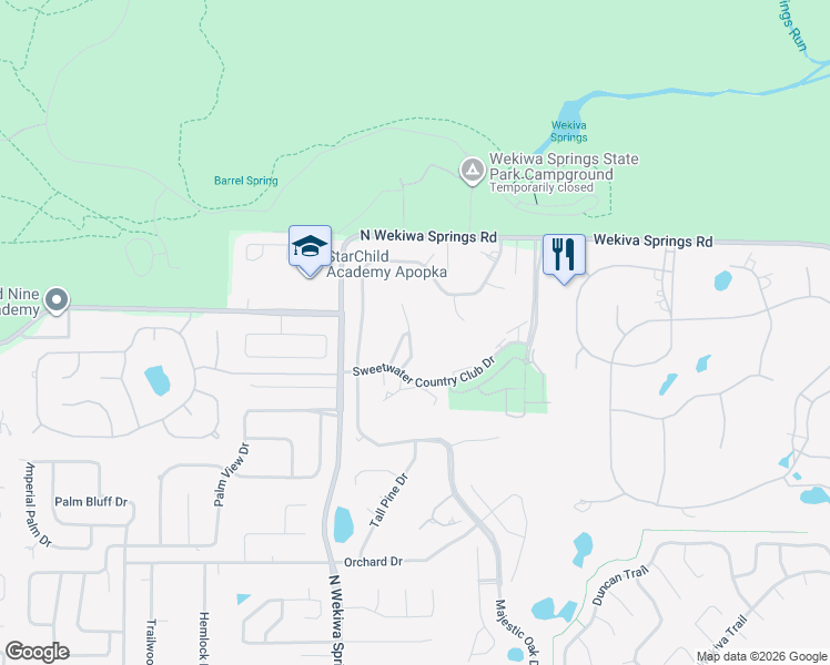 map of restaurants, bars, coffee shops, grocery stores, and more near 1513 Oak Tree Court in Apopka