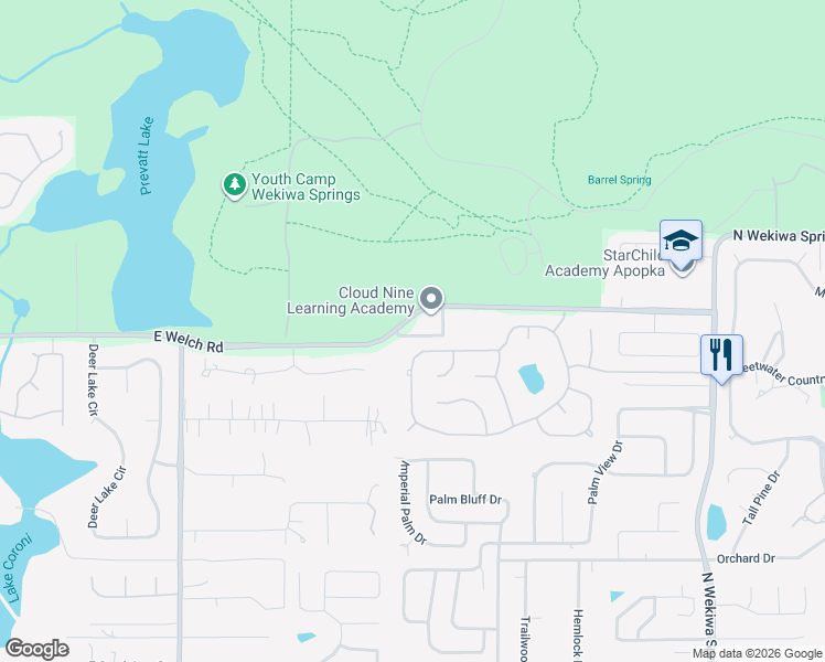map of restaurants, bars, coffee shops, grocery stores, and more near 1710 Sweetwater West Circle in Apopka