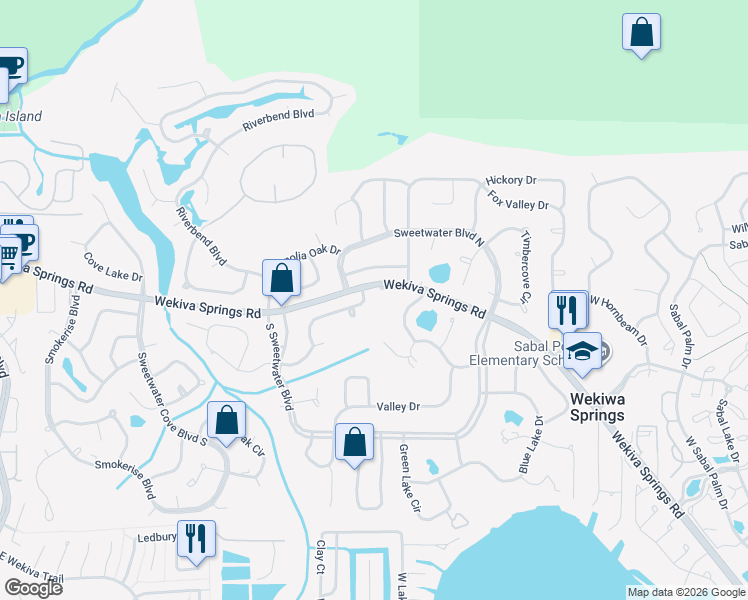 map of restaurants, bars, coffee shops, grocery stores, and more near 218 East Sweetwater Creek Drive in Longwood