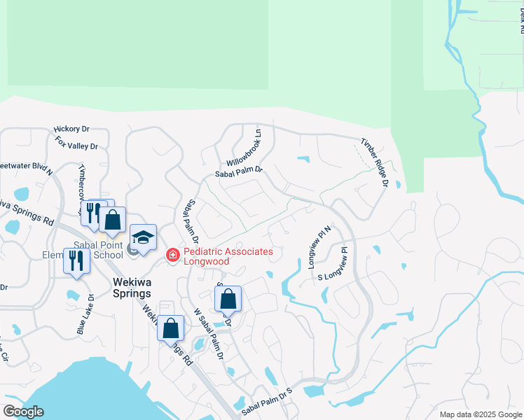 map of restaurants, bars, coffee shops, grocery stores, and more near 413 Sandy Hill Drive in Longwood