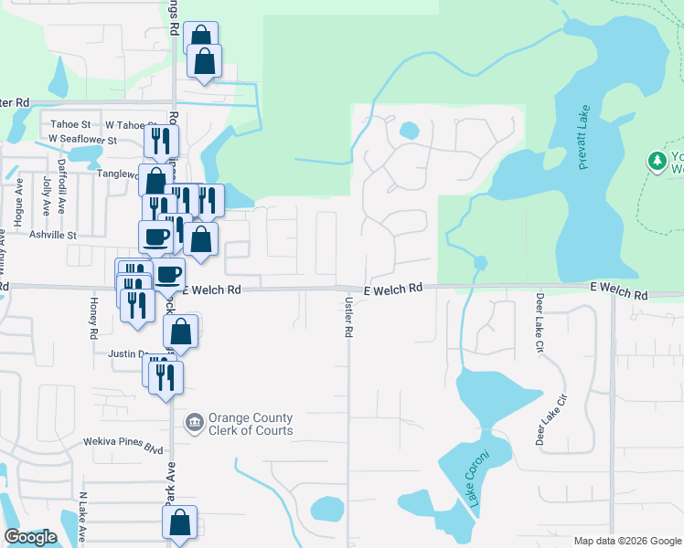 map of restaurants, bars, coffee shops, grocery stores, and more near 1541 Parkglen Circle in Apopka