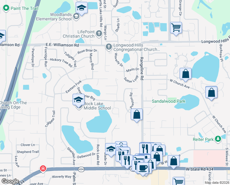 map of restaurants, bars, coffee shops, grocery stores, and more near 615 Devonshire Boulevard in Longwood