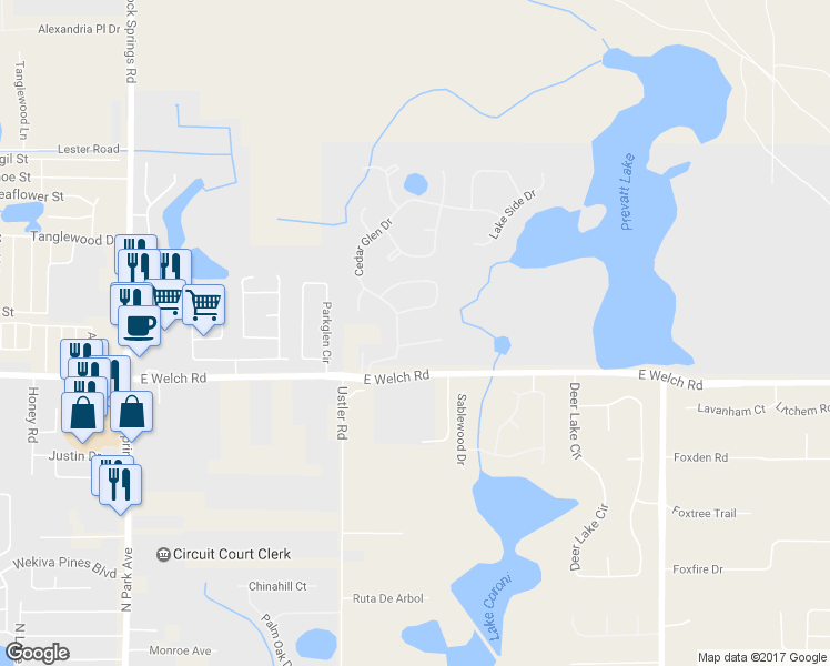 map of restaurants, bars, coffee shops, grocery stores, and more near 816 Hickory Knoll Court in Apopka