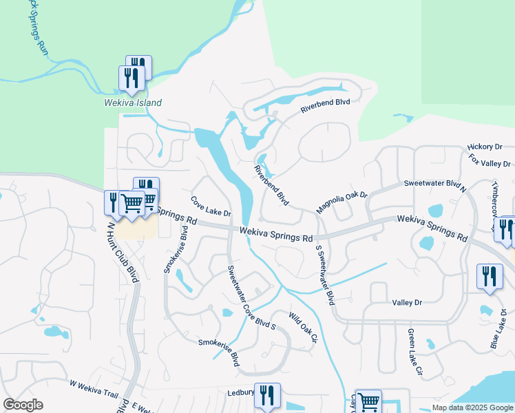 map of restaurants, bars, coffee shops, grocery stores, and more near 129 Laurel Oak Drive in Longwood