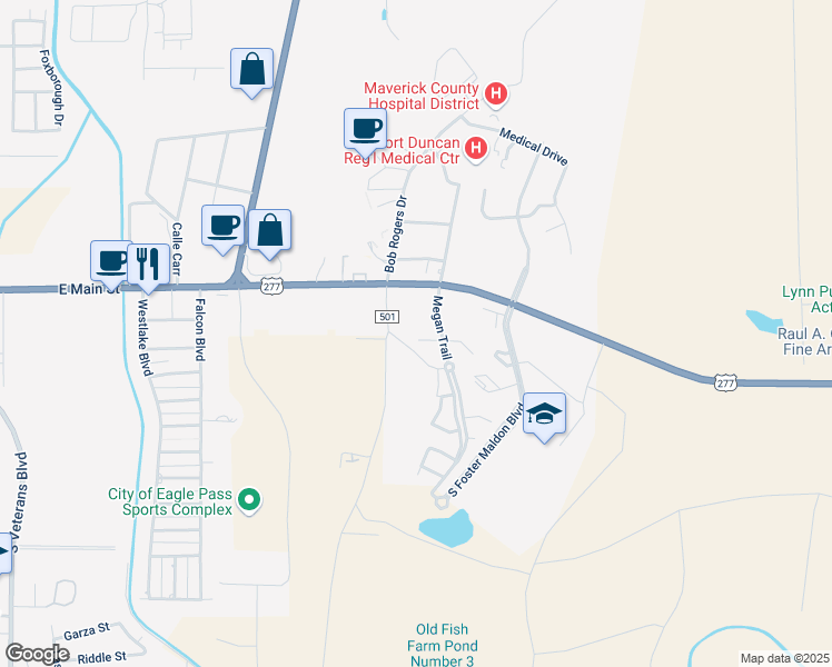 map of restaurants, bars, coffee shops, grocery stores, and more near 205 Christina Parkway in Eagle Pass