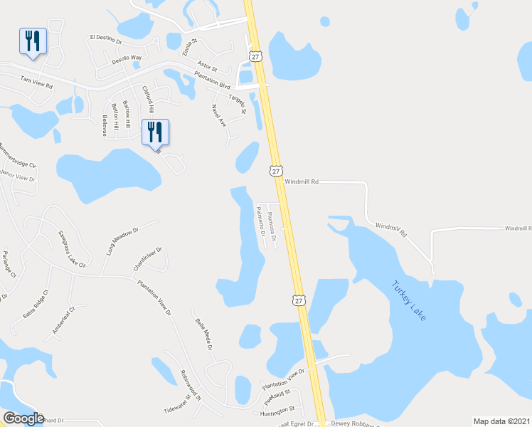 map of restaurants, bars, coffee shops, grocery stores, and more near 24731 Plumosa Drive in Leesburg