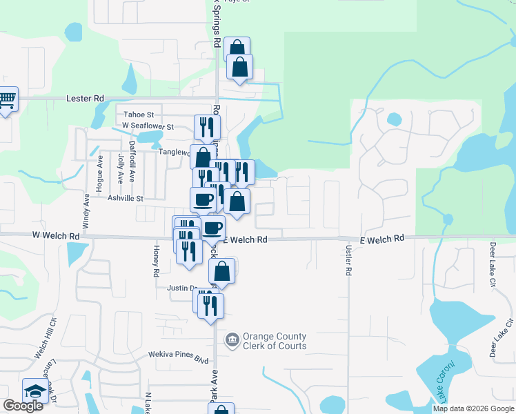 map of restaurants, bars, coffee shops, grocery stores, and more near 317 Morning Creek Circle in Apopka